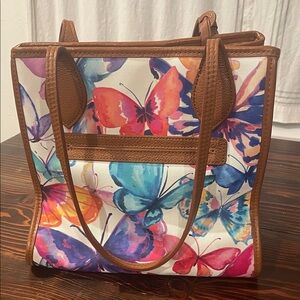 Brighton Butterfly Sky Shopper Tote Bag Canvas with British Tan Trim